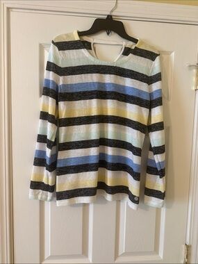 Talbots Long Sleeve Striped Tee in Black, Blue, Yellow, Mint & White